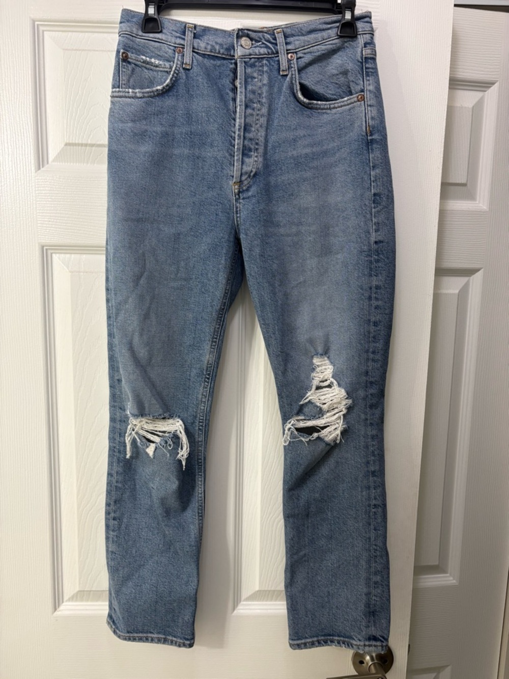Agolde Light Blue Distressed Relaxed Jeans